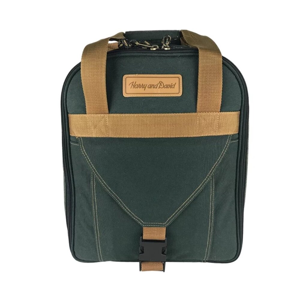 Harry‎ & David Unisex Adults Green Brown Insulated Picnic Backpack Service For 3